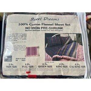 VTG 100% Cotton Flannel Sheet Set Jewel Plaid 4 Pc full Size No Iron Pre-Shrunk